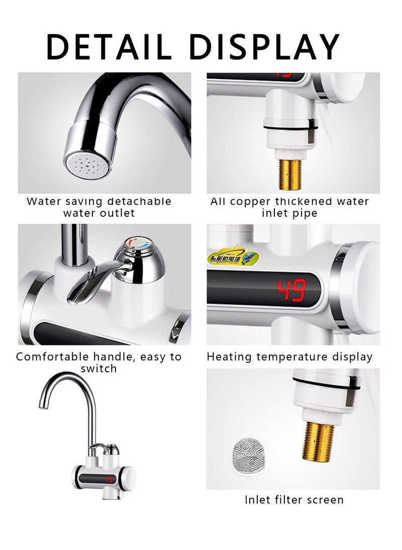 SYOSI - Electric Hot Water Tap, 220V Electric Instant Heater Tap, 3sec Instant Tankless Electric Hot Water Faucet, Fast Hot Water Tap with LED Digital Display for Kitchen Bathroom Facilities - Image 1