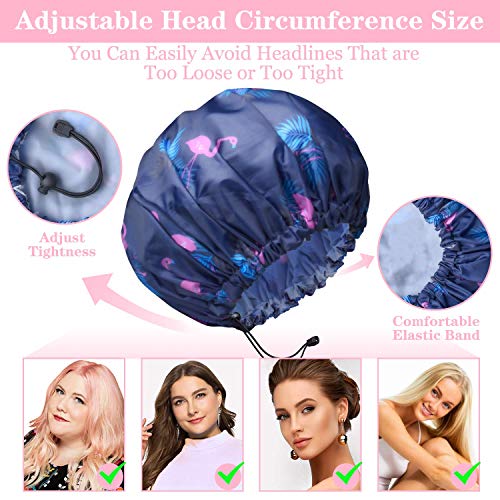 WINSTECK 3 Pack Extra Large Double Layer Adjustable Shower Caps for Women, Waterproof Exterior & EVA Lining, Oversized Design for All Hair Lengths - Image 3
