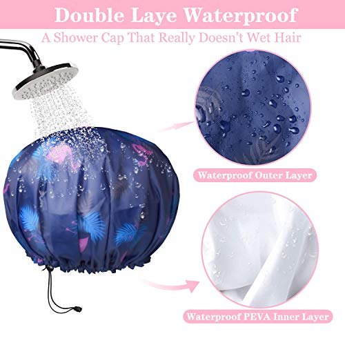 WINSTECK 3 Pack Extra Large Double Layer Adjustable Shower Caps for Women, Waterproof Exterior & EVA Lining, Oversized Design for All Hair Lengths - Image 4
