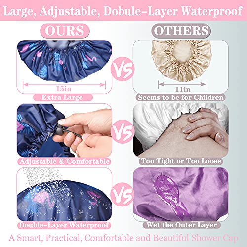 WINSTECK 3 Pack Extra Large Double Layer Adjustable Shower Caps for Women, Waterproof Exterior & EVA Lining, Oversized Design for All Hair Lengths - Image 5