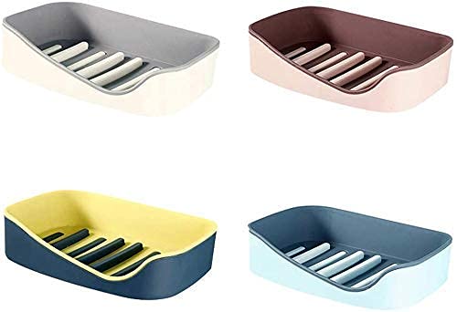 JEYANG Leak Proof Self Draining Double Layers Plastic Adhesive Waterproof Wall Mounted Bar Soap Dish Holder Organiser Rack for Shower, Kitchen Bathroom (Random Colour) |Pack of 4 |13x10x3.5 cm - Image 3
