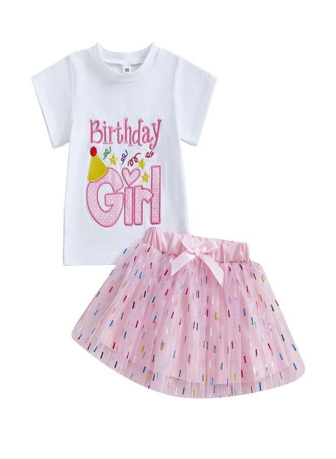 SAYOO Toddler Birthday Girl Outfit Birthday Girl Letter Embroidery Shirt Top Mesh Tutu Donut Skirt Princess Party Skirt Set (A Pink, 3-4T) - Image 1