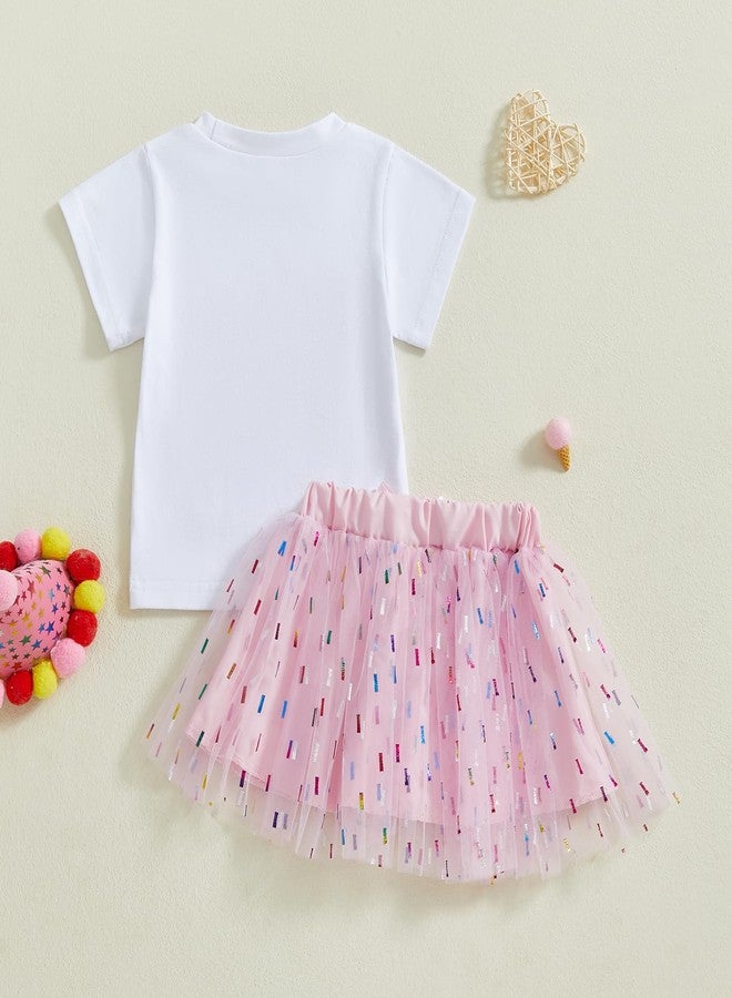 SAYOO Toddler Birthday Girl Outfit Birthday Girl Letter Embroidery Shirt Top Mesh Tutu Donut Skirt Princess Party Skirt Set (A Pink, 3-4T) - Image 3