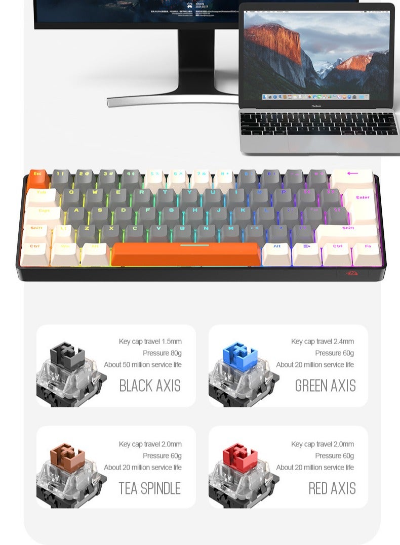 62 Keys Colorful Lights Switch Mechanical Gaming Keyboard 75% Mini Wired Waterproof Backlit Silent White RGB Color Suitable for PC/Ps4/Xbox Gamers - Image 3