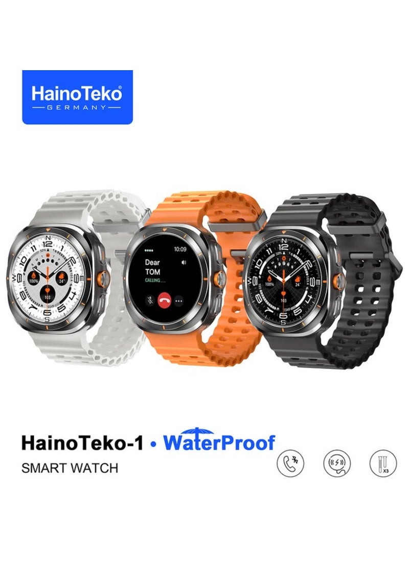 Haino Teko - Haino Teko-1 Waterpoof Ip68 Super Max Size Round Shape Curved AMOLED Display Smart Watch with Prayer Reminder, Tasbih and 3 Pair Straps For Gents and Boys - Image 1