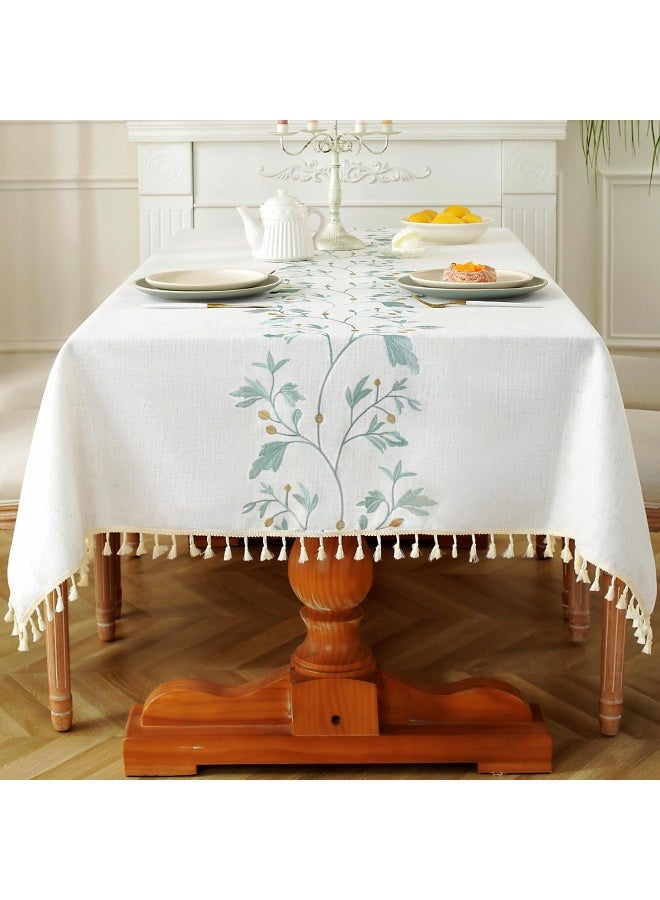 Laolitou  Cotton Linen Waterproof Tablecloth For Dining Table Rustic Farmhouse Kitchen Rectangle Table Cloth Coffee Table Cover, Beige, Green Coffee Flower, 55X86 Inch (Tb5500)  - Image 4