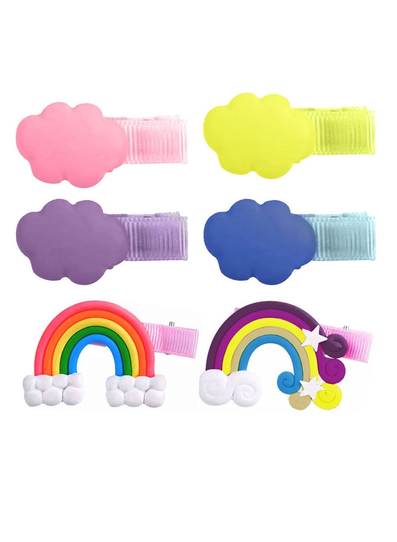 MARGOUN 6 Packs For Hair Clips Cloud Ornaments Colourful Flatback Polymer Rainbow Cloud Clips - Image 1
