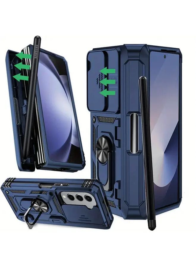 حالة حامل البطاقة المغناطيسية الزرقاء لسامسونج جالاكسي زد فولد 7 مع واقي الكاميرا - Image 1