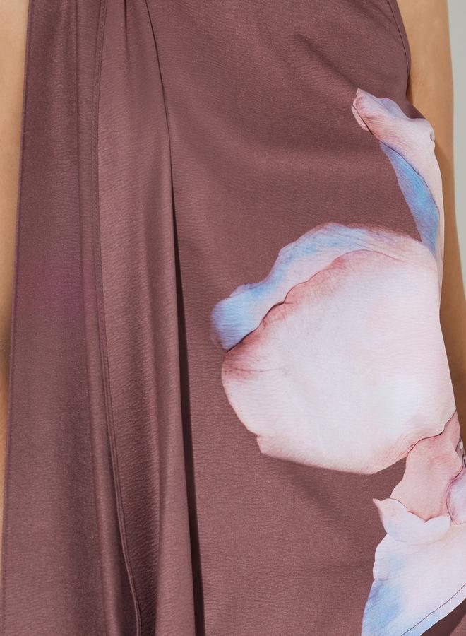 Styli Rust Printed Asymmetric Drape Cowl Neck Knit Top - Image 3