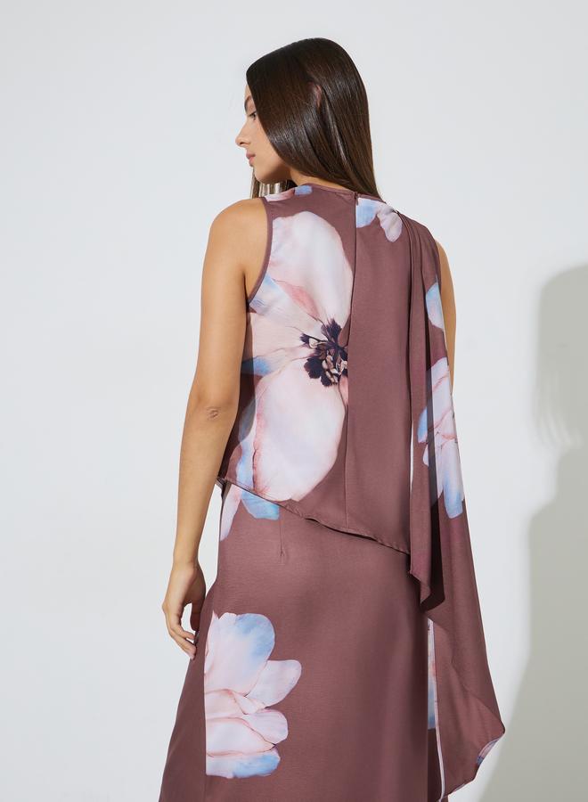 Styli Rust Printed Asymmetric Drape Cowl Neck Knit Top - Image 4