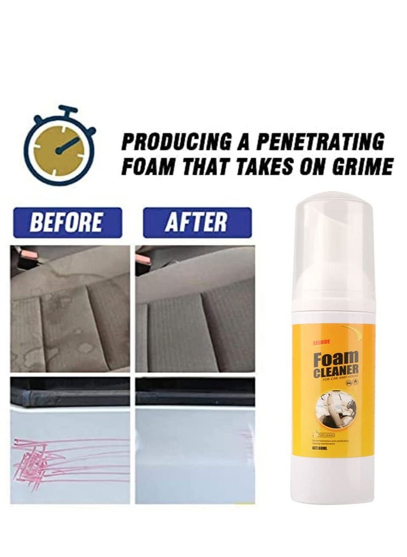 Excefore - Multipurpose Foam Cleaner, 2PCS Foam Cleaner for Car and House Lemon Flavor, Car Seat Upholstery Strong Stain Remover, Cleaning Spray for Car, Home, Kitchen (2 X 60ml) - Image 1