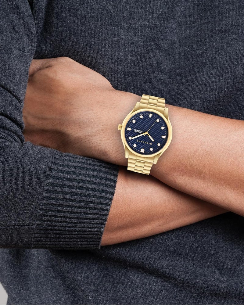 Giordano Analog Watch for Men with Two-Tone Stainless Steel Strap & Textured Dial, Day-Date Display, Elegant Casual Style - Image 2