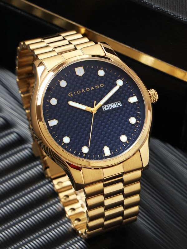 Giordano Analog Watch for Men with Two-Tone Stainless Steel Strap & Textured Dial, Day-Date Display, Elegant Casual Style - Image 3