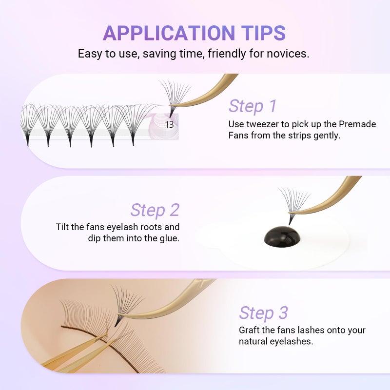 NAGARAKU Premade Fans Eyelash Extensions 320 Fans 4D Volume 0.07mm C curl 9-14mm Mix Tray Sharp Narrow Stem Clusters Thin Pointy Base Russian Pre Fanned Fluffy Matte Black - Image 5