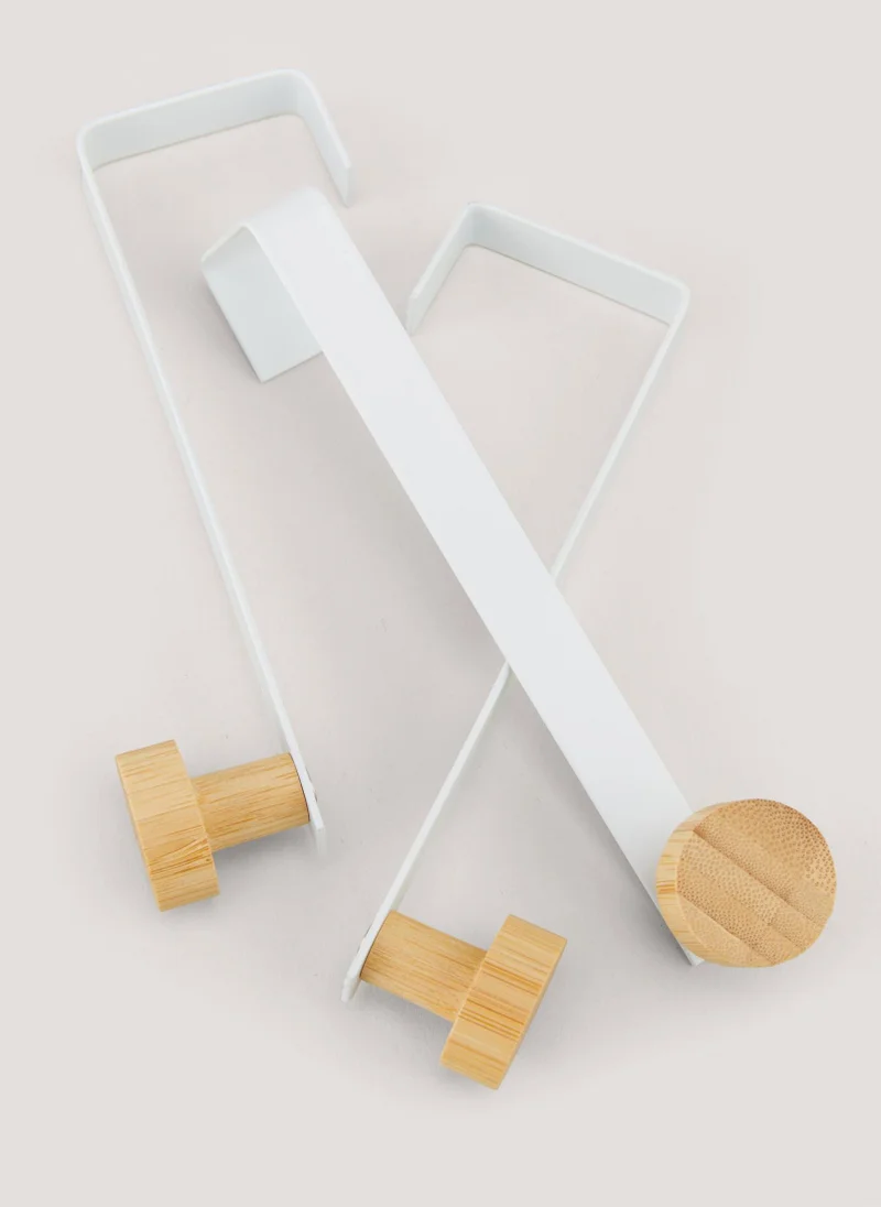 Matalan 3 Pack White Metal & Bamboo Hooks (12cm x 3.5cm x 3cm)