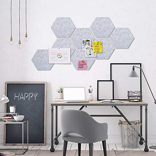 Uoisaiko Felt Hexagon Bulletin Board with 20 Push Pins, Pack of 8 Notice Boards for Home Office Kitchen, Push Pin Board Felt Wall Tiles for Photos Memos - Image 2