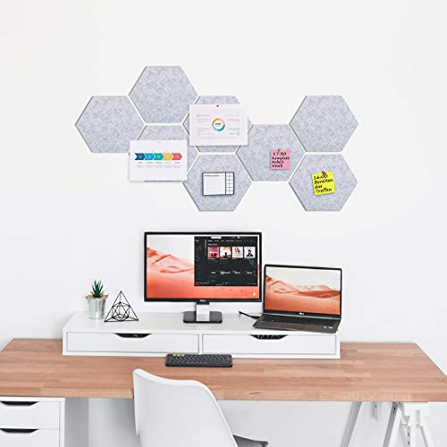 Uoisaiko Felt Hexagon Bulletin Board with 20 Push Pins, Pack of 8 Notice Boards for Home Office Kitchen, Push Pin Board Felt Wall Tiles for Photos Memos - Image 3