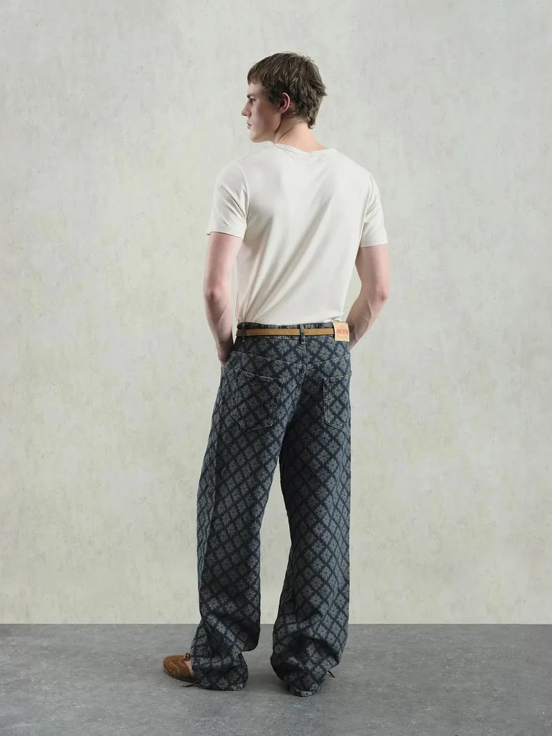 Giesto Navy Blue GIESTO Baggy Fit Printed Denim Jeans for Men | Best Price UAE