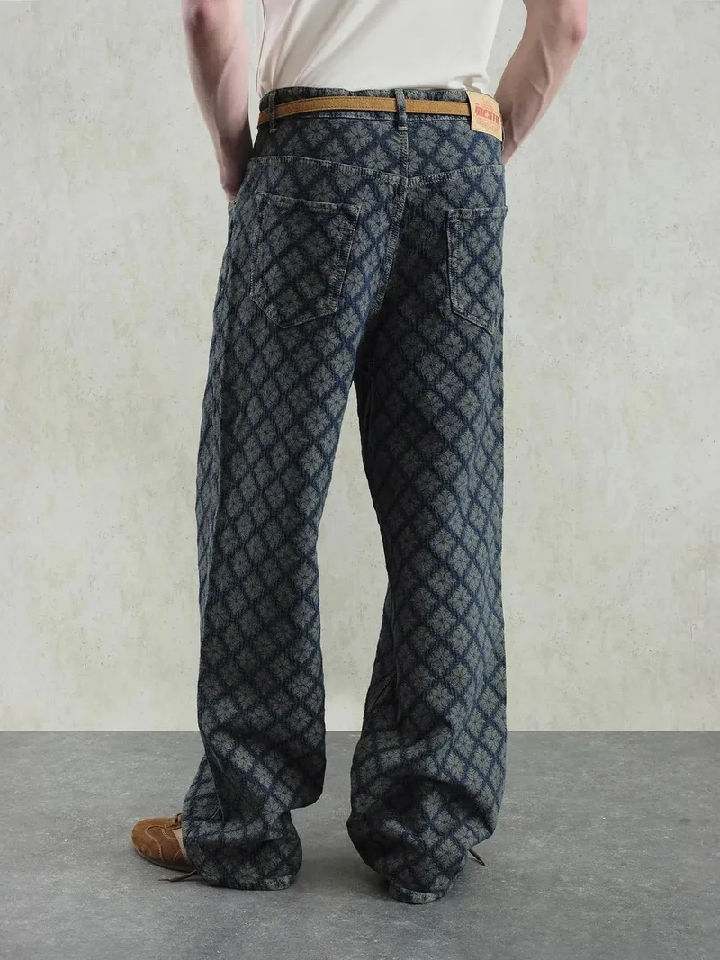 Giesto Navy Blue GIESTO Baggy Fit Printed Denim Jeans for Men | Best Price UAE