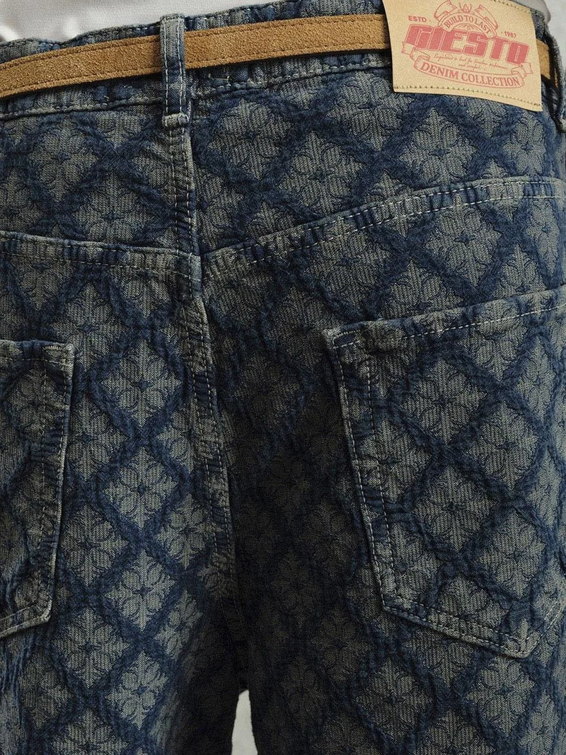 Giesto Navy Blue GIESTO Baggy Fit Printed Denim Jeans for Men | Best Price UAE