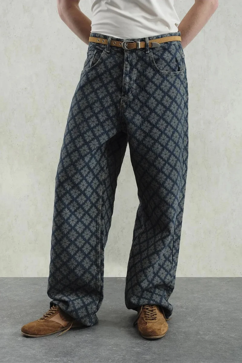 Giesto Navy Blue GIESTO Baggy Fit Printed Denim Jeans for Men | Best Price UAE