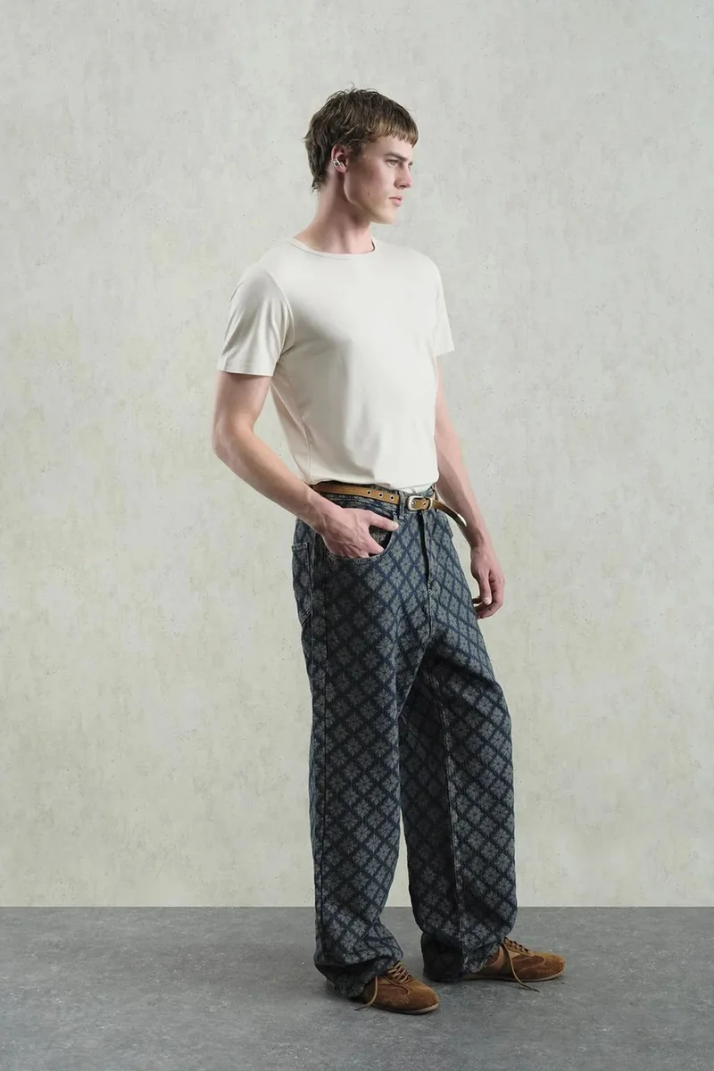 Giesto Navy Blue GIESTO Baggy Fit Printed Denim Jeans for Men | Best Price UAE