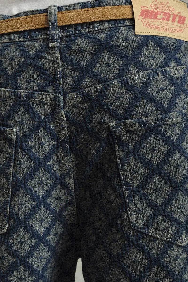 Giesto Navy Blue GIESTO Baggy Fit Printed Denim Jeans for Men | Best Price UAE