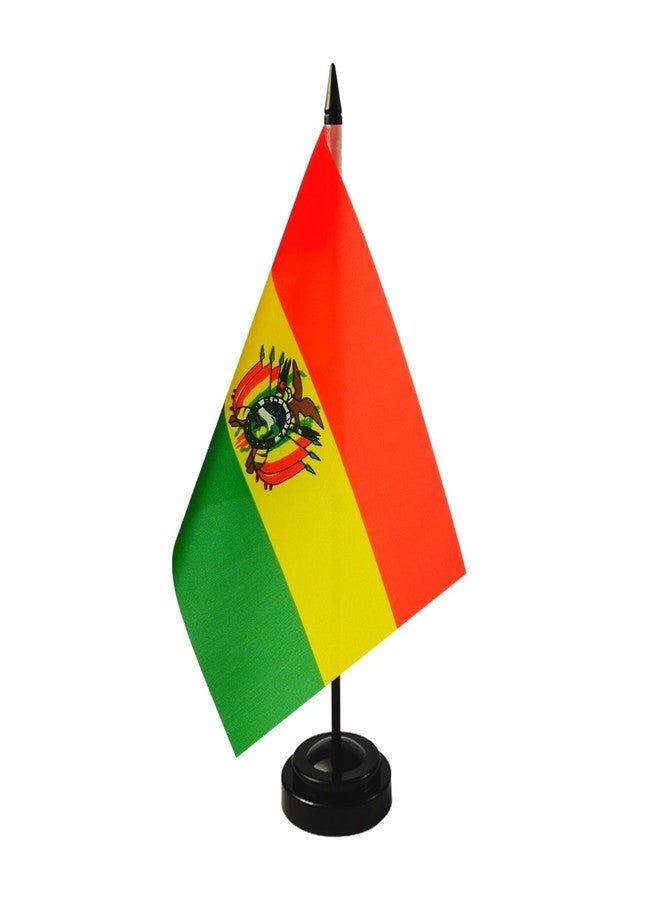 Zigvert Bolivia Desk Flag 8'' x 5''- Bolivians Flag Set, Bolivia Table Flag, Bolivians Office Flag, Desk Table Decoration, Black Plastic Stick and Base - Bolivia Flag Vivid Color and Fade Resistant - Image 1