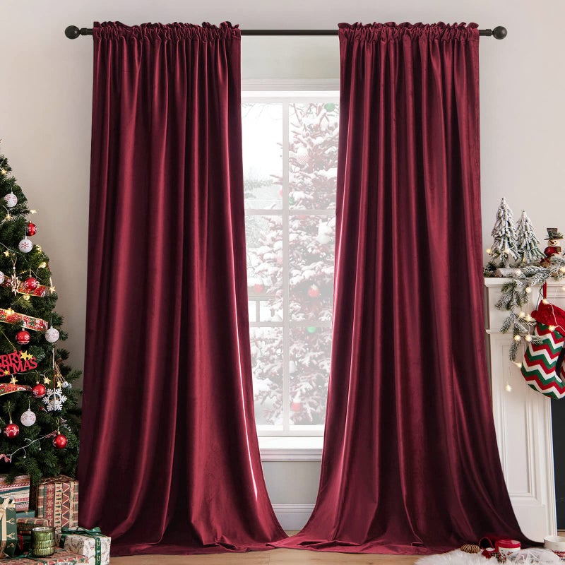 ميولي Miulee Burgundy Velvet Stertains حراري معزول الستائر الستائر عيد الميلاد لغرفة نوم غرفة المعيش - Image 1