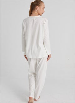 Magic Form V-Neck Long Sleeve Lace Patterned White Women's Pajamas Set  - Image 2