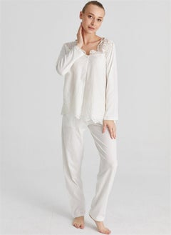 Magic Form V-Neck Long Sleeve Lace Patterned White Women's Pajamas Set  - Image 3