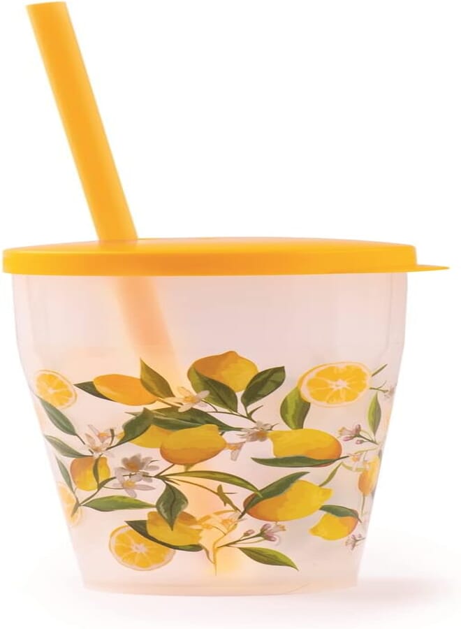 Snips | Tumbler with straw and lid with lemon decoration | 500 ml | BPA Free | Made in Italy | 1 piece 000854