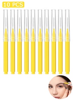 MAANGE 10 Pcs Micro Eyebrow Brush, Multifunctional Micro Lash Comb, Eyelash and Eyebrow Extensions Tool (Yellow)  - Image 1
