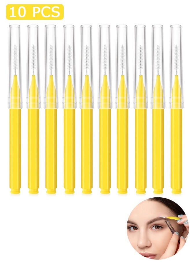 MAANGE - 10 Pcs Micro Eyebrow Brush, Multifunctional Micro Lash Comb, Eyelash and Eyebrow Extensions Tool (Yellow) - Image 1