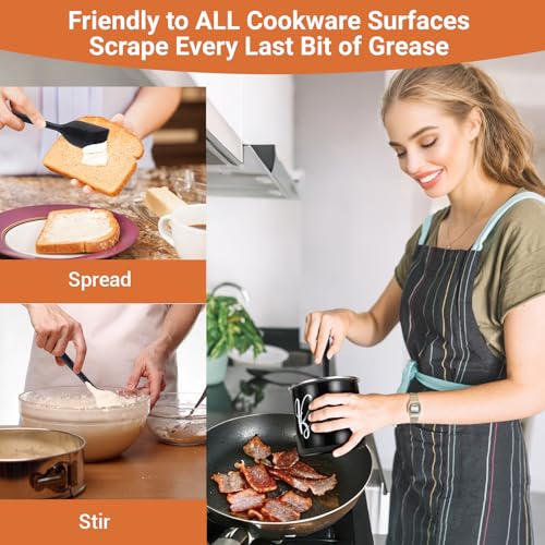Fondpen Bacon Grease Container with Strainer - with Food-Grade Silicone Spatula, 46oz Large Enamel Rustic Farmhouse Fat Container, Keeper, Recipes, Dishwasher Safe - Image 5