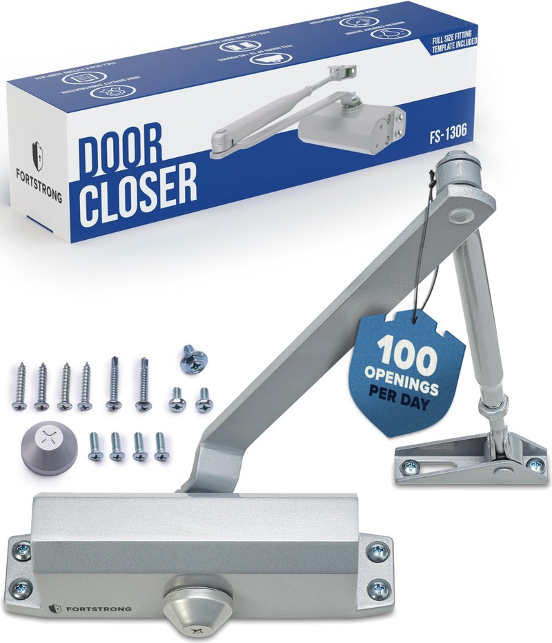 FORTSTRONG Automatic Door Closer (Silver), FS-1306 Residential Hydraulic Auto Door Closer, Grade 3 Self Closing Spring Hinge, UL Listed & ADA Soft Closers No Slam, for Home & Interior Garage Doors Closure - Image 1
