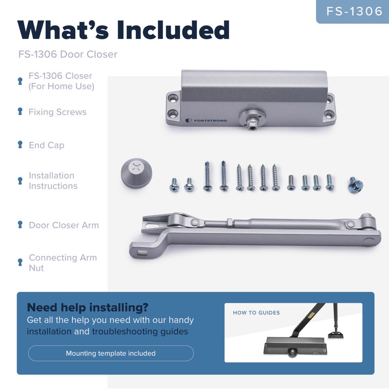 FORTSTRONG Automatic Door Closer (Silver), FS-1306 Residential Hydraulic Auto Door Closer, Grade 3 Self Closing Spring Hinge, UL Listed & ADA Soft Closers No Slam, for Home & Interior Garage Doors Closure - Image 3