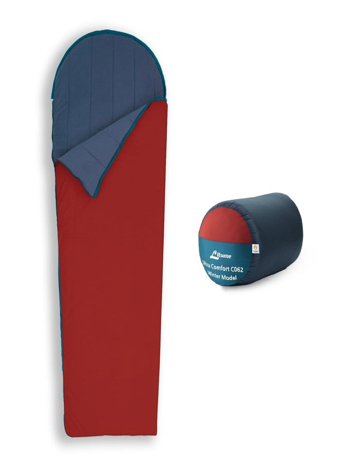 Litume 27F/ 41F Lightweight Ultra Comfort Velour Fleece Sleeping Bag, Water Repelling Sleep Sack for Warm and Cold Weather, Seamless Bags for Camping (27F/ 8x14) Rust red/Teal Blue - Image 1