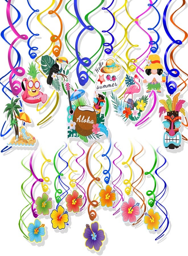 HOWAF 30 Pcs Hawaiian Tropical Luau Birthday Party Hanging Swirls Hibiscus Flower Parrot Flamingo Foil Swirl Decorations Ceiling Decorations for Luau Tiki Aloha Beach Summer Party Decoration Supplies - Image 1