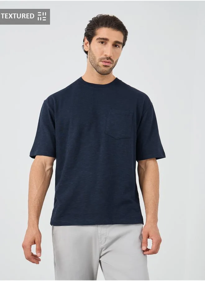 Styli Styli Crew Neck Textured Oversized T-Shirt with Chest Pocket