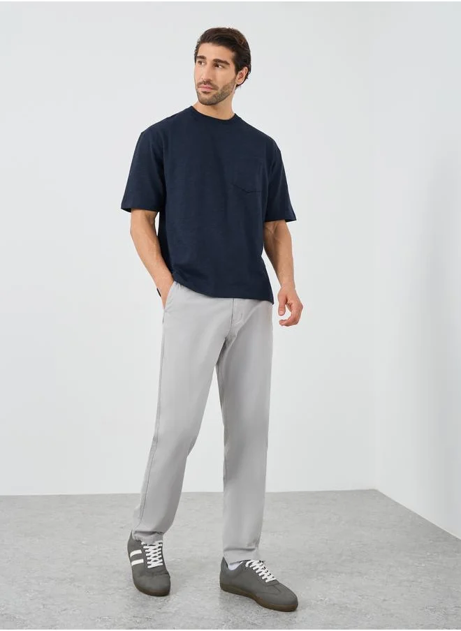 Styli Styli Crew Neck Textured Oversized T-Shirt with Chest Pocket