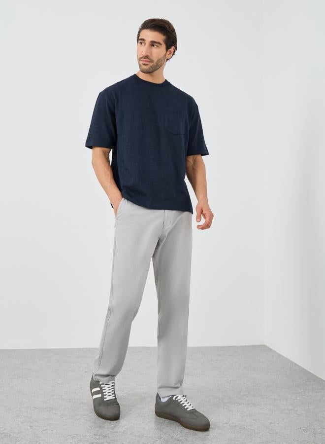 Styli Crew Neck Textured Oversized T-Shirt with Chest Pocket - Image 2