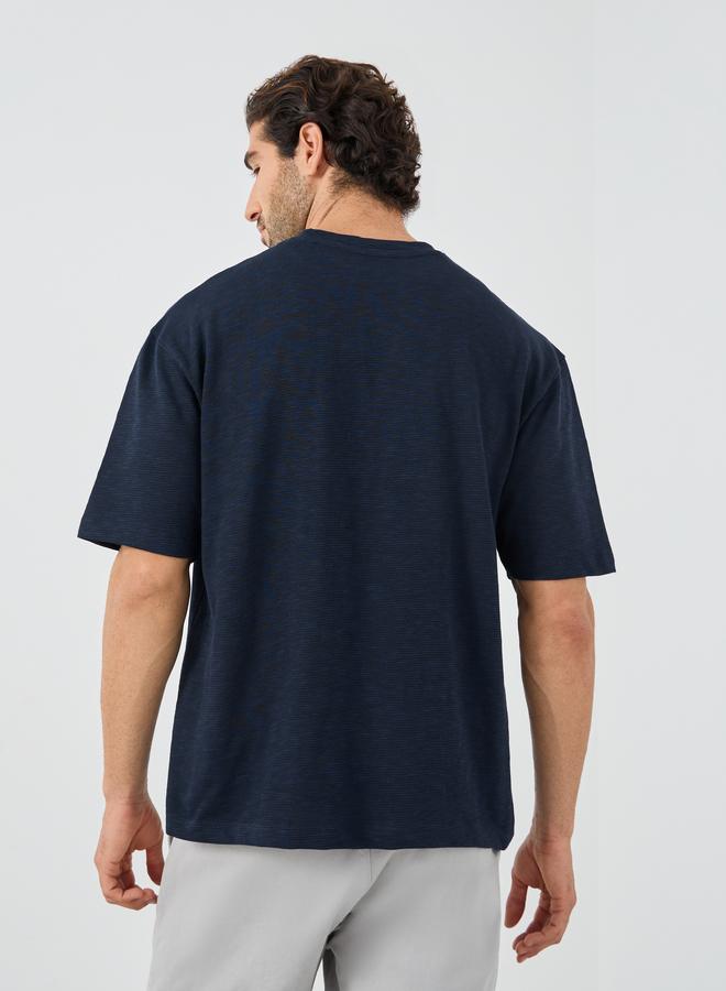 Styli Crew Neck Textured Oversized T-Shirt with Chest Pocket - Image 4