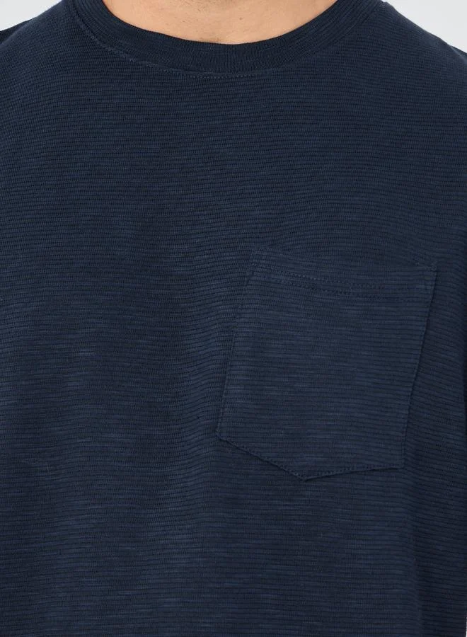 Styli Crew Neck Textured Oversized T-Shirt with Chest Pocket
