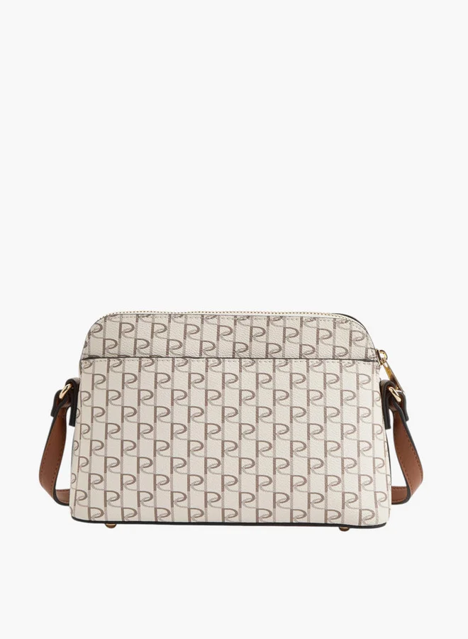 Paprika Women Monogram Print Crossbody Bag with Adjustable Strap and Zip Closure