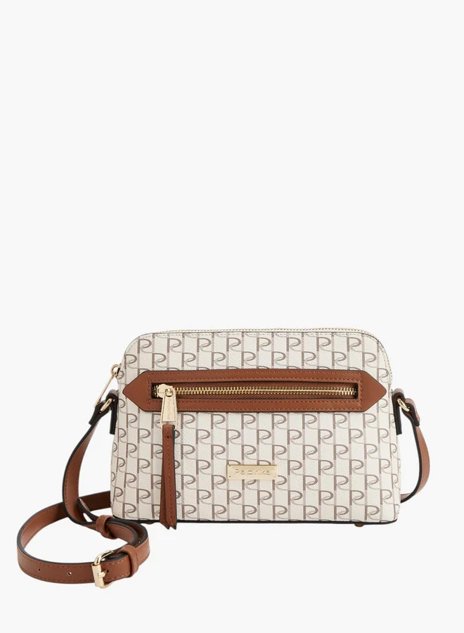 Paprika Women Monogram Print Crossbody Bag with Adjustable Strap and Zip Closure