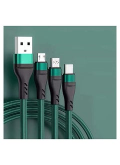 Filly Fast Charging Braided 3 In 1 USB Cable Green  - Image 1