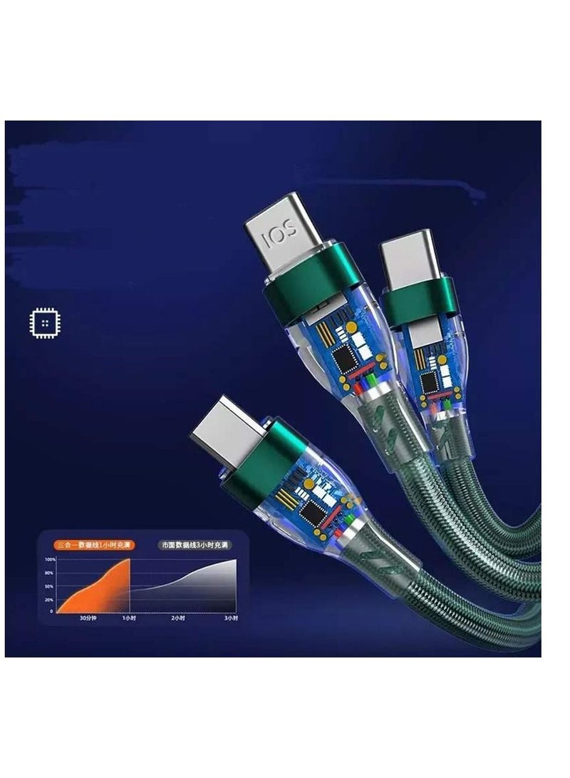 Filly كابل USB مضفر للشحن السريع 3 في 1 باللون الأخضر - Image 3