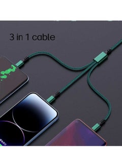 Filly Fast Charging Braided 3 In 1 USB Cable Green  - Image 2