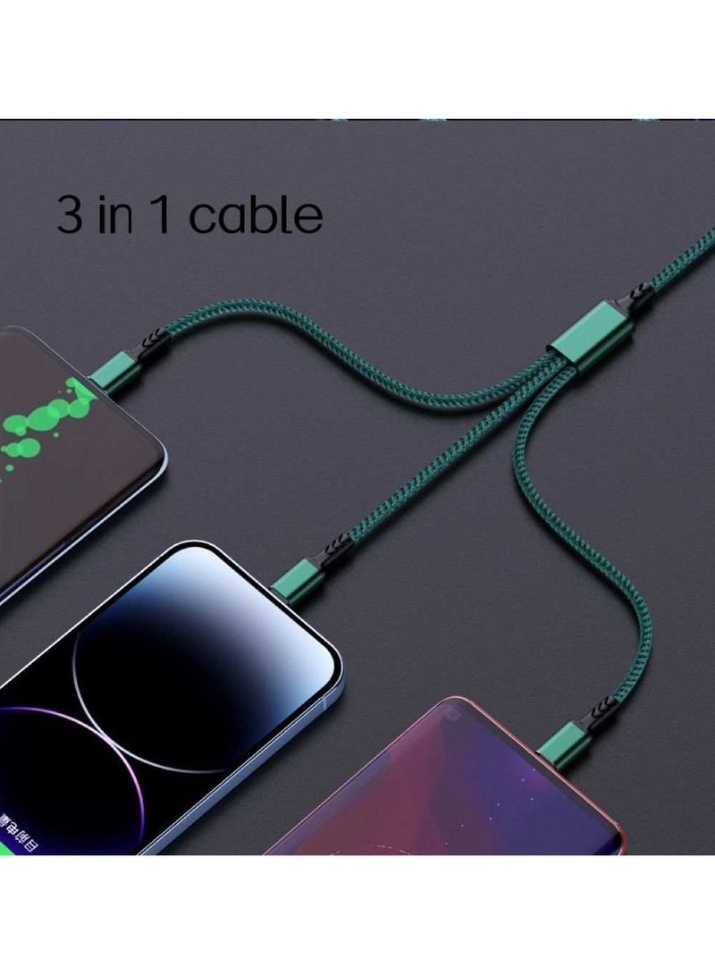 Filly كابل USB مضفر للشحن السريع 3 في 1 باللون الأخضر - Image 2